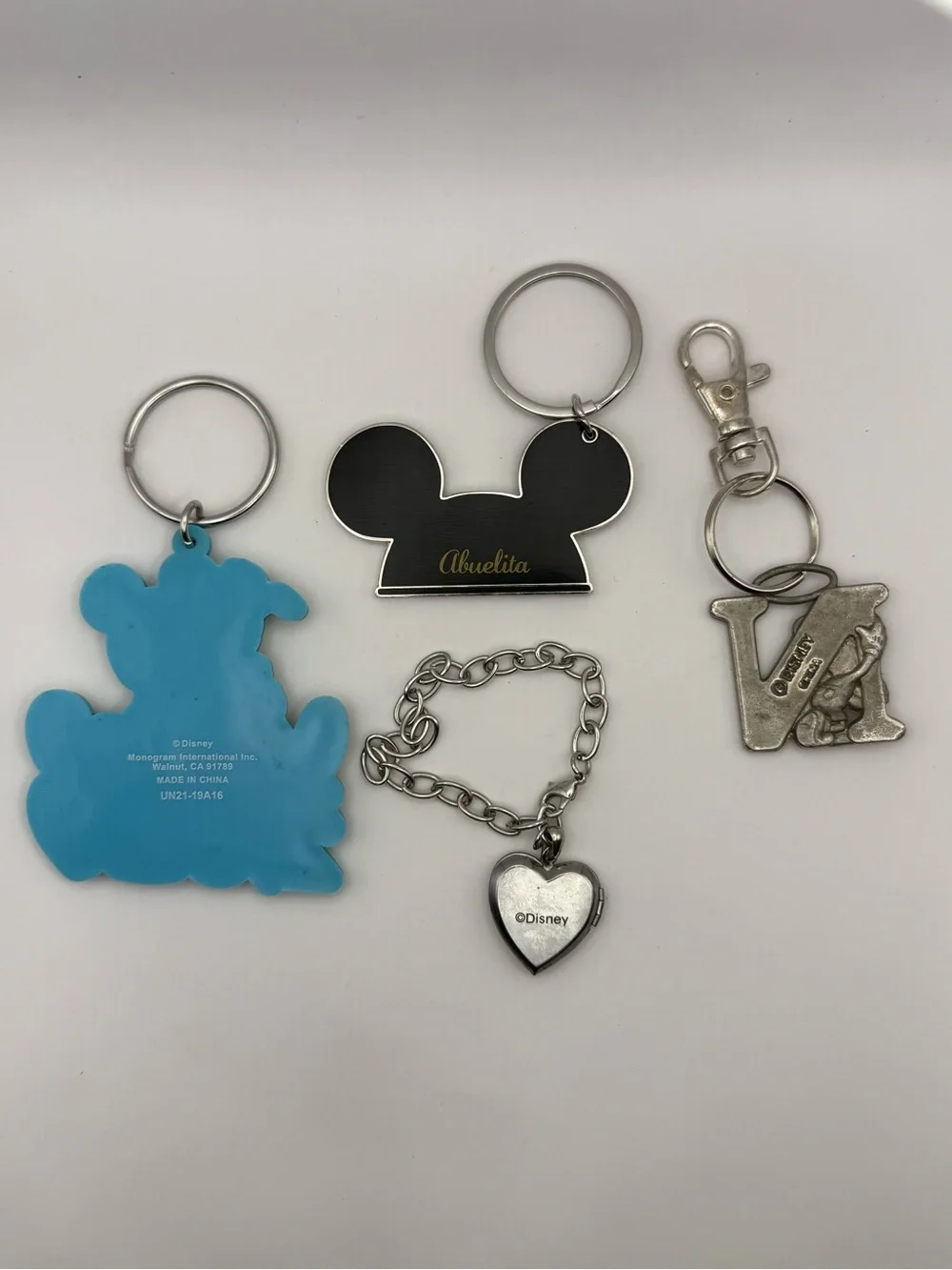 Disney Mickey Pluto 2019 Keychain Bracelet Charm Tinker Bell Locket Lot of (4)